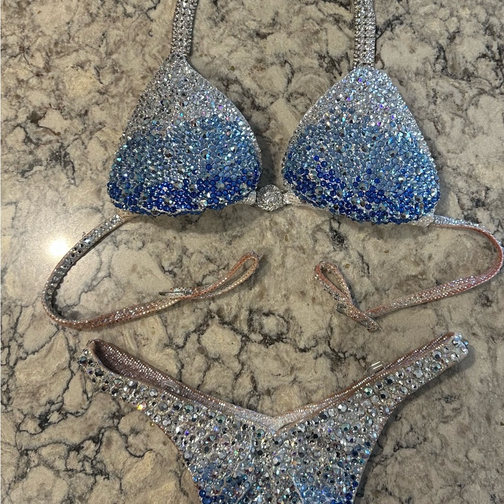 Figure Bodybuilding competition suit! Sparkling Blue/Silver paid $1000 new